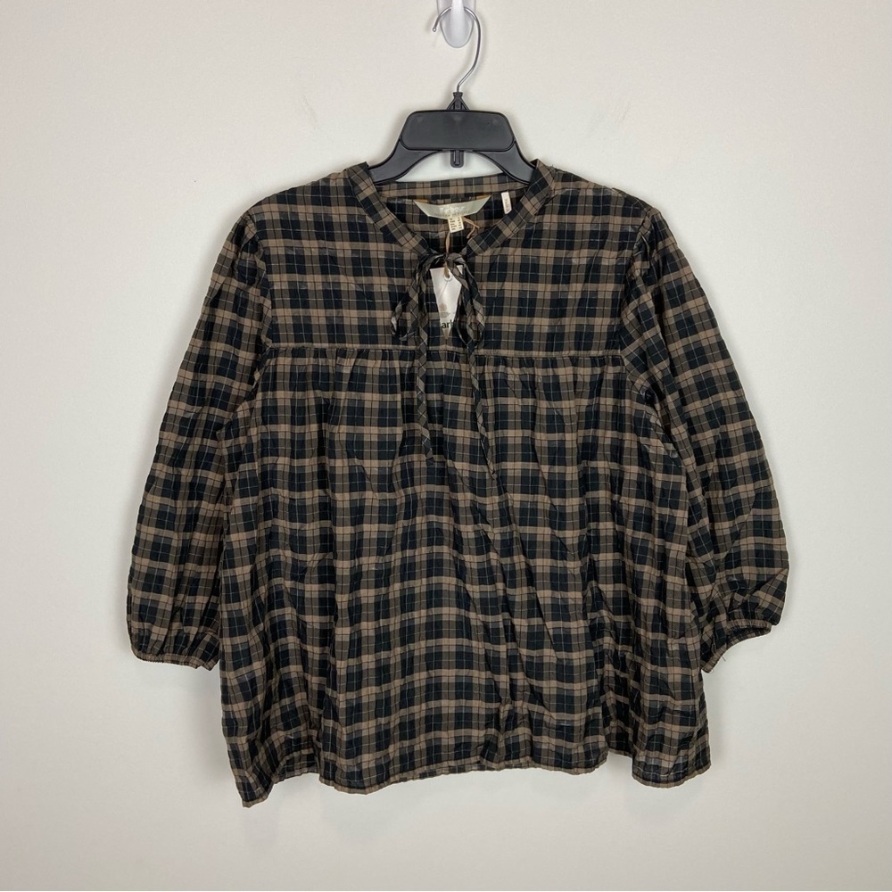 Barbour Lorelie Check Tie Neck Top Size 10
